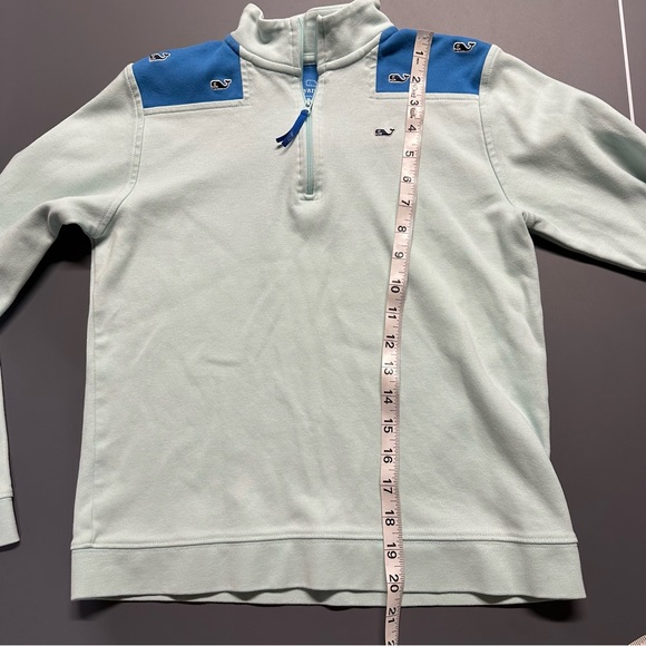 Vineyard Vines Quarter Zip Sweatshirt Large 14 Blue Mint Whales 100% Cotton - Picture 8 of 9